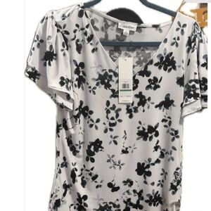 Calvin Klein NWT CK B&W Floral Women’s Suit Top  Professional Or Casual VNeck